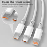 Cáp sạc nhanh 3A 3 trong 1 USB sang Type-C / 8 Pin / Micro USB, chiều dài cáp: 1.2m, màu trắng