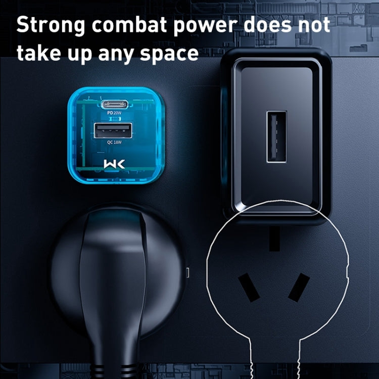 Sạc trong suốt WK WP-U149 20W USB+USB-C/Type-C cổng đôi, phích cắm Mỹ