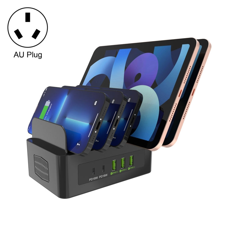 Trạm sạc thông minh 5 cổng USB + Type-C 100W YFY-A54 với giá đỡ điện thoại & máy tính bảng, phích cắm US, YFY-A54