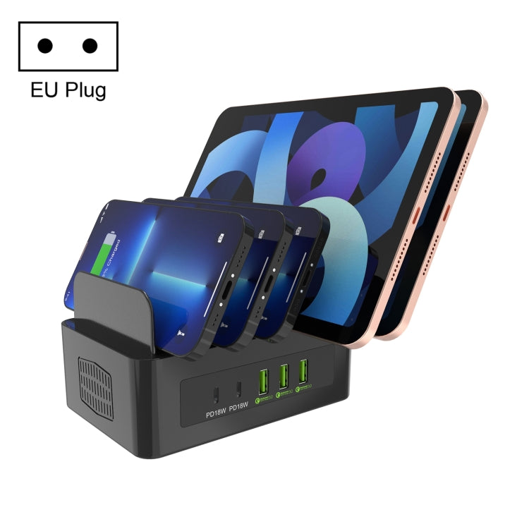 Trạm sạc thông minh 5 cổng USB + Type-C 100W YFY-A54 với giá đỡ điện thoại & máy tính bảng, phích cắm US, YFY-A54