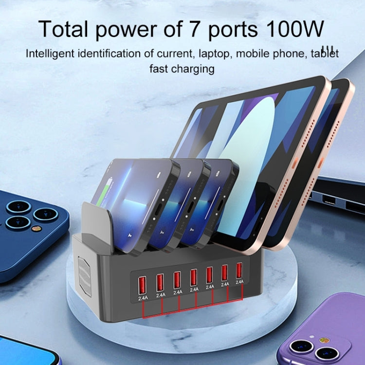 Trạm sạc thông minh 5 cổng USB + Type-C 100W YFY-A54 với giá đỡ điện thoại & máy tính bảng, phích cắm US, YFY-A54