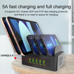 Trạm sạc thông minh 5 cổng USB + Type-C 100W YFY-A54 với giá đỡ điện thoại & máy tính bảng, phích cắm US, YFY-A54