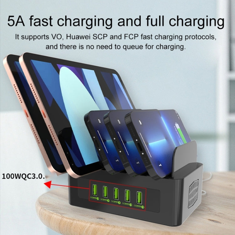 Trạm sạc thông minh 5 cổng USB + Type-C 100W YFY-A54 với giá đỡ điện thoại & máy tính bảng, phích cắm US, YFY-A54