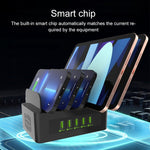 Trạm sạc thông minh 5 cổng USB + Type-C 100W YFY-A54 với giá đỡ điện thoại & máy tính bảng, phích cắm US, YFY-A54