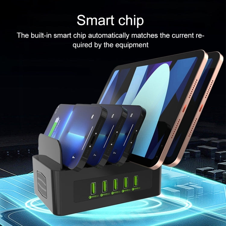 Trạm sạc thông minh 5 cổng USB + Type-C 100W YFY-A54 với giá đỡ điện thoại & máy tính bảng, phích cắm US, YFY-A54