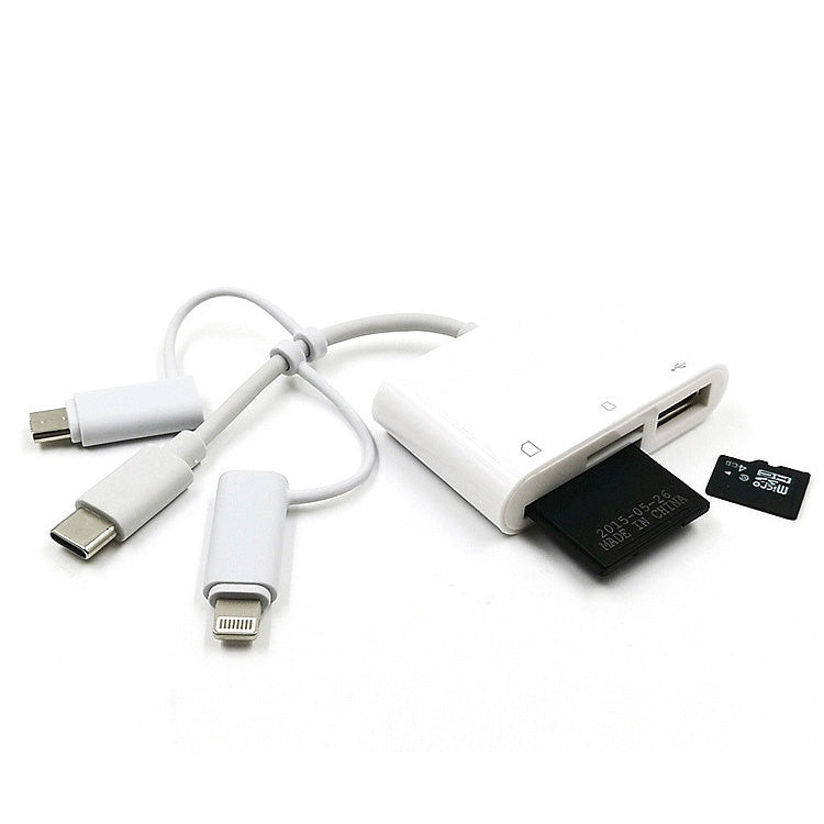 Bộ chuyển đổi mở rộng USB OTG 3 trong 1 8-Pin, Micro USB và Type-C sang đầu đọc thẻ TF & SD