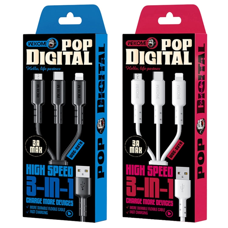 WEKOME WDC-02 Dòng Năng Lượng Thủy Triều 3A Cáp Dữ Liệu USB sang 8 Pin+Type-C+Micro USB 3 trong 1 PVC, Chiều dài: 1.2m