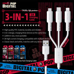 WEKOME WDC-02 Dòng Năng Lượng Thủy Triều 3A Cáp Dữ Liệu USB sang 8 Pin+Type-C+Micro USB 3 trong 1 PVC, Chiều dài: 1.2m