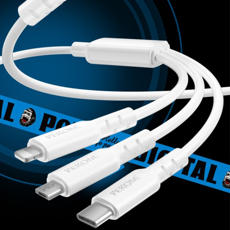 WEKOME WDC-02 Dòng Năng Lượng Thủy Triều 3A Cáp Dữ Liệu USB sang 8 Pin+Type-C+Micro USB 3 trong 1 PVC, Chiều dài: 1.2m