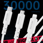 WEKOME WDC-02 Dòng Năng Lượng Thủy Triều 3A Cáp Dữ Liệu USB sang 8 Pin+Type-C+Micro USB 3 trong 1 PVC, Chiều dài: 1.2m