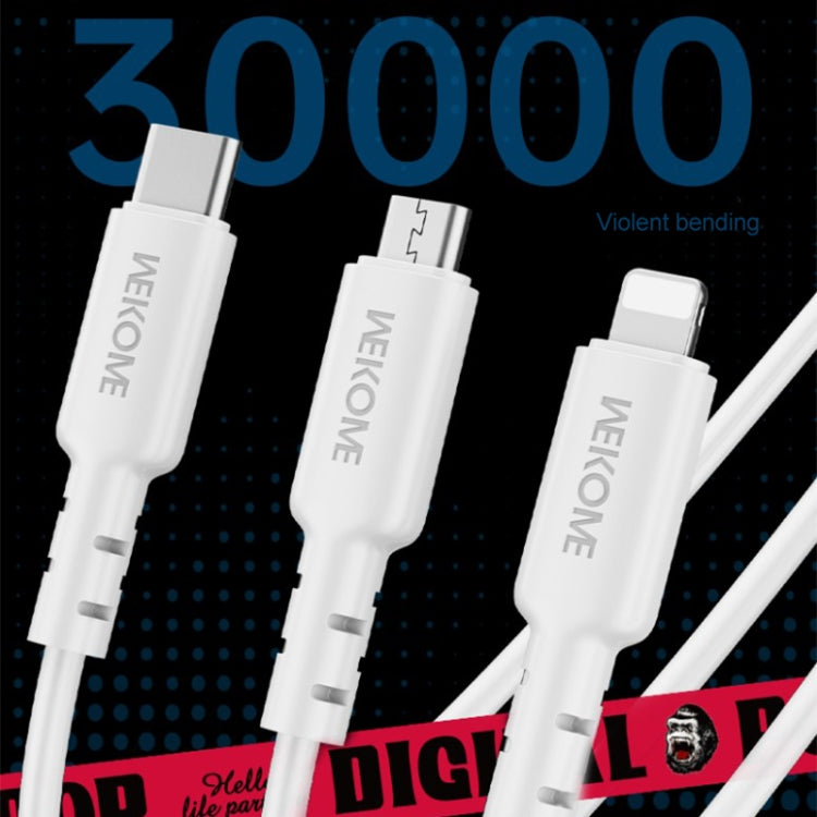 WEKOME WDC-02 Dòng Năng Lượng Thủy Triều 3A Cáp Dữ Liệu USB sang 8 Pin+Type-C+Micro USB 3 trong 1 PVC, Chiều dài: 1.2m