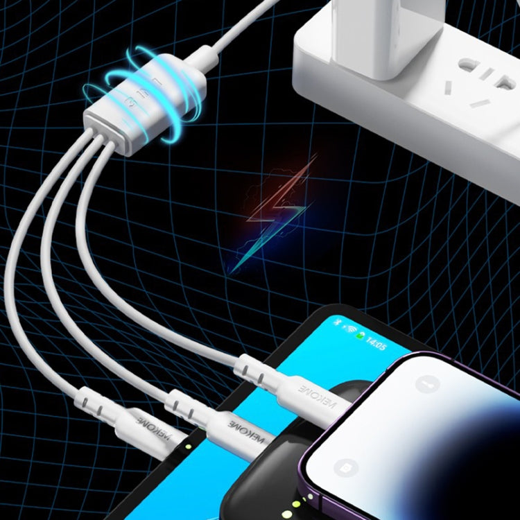 WEKOME WDC-02 Dòng Năng Lượng Thủy Triều 3A Cáp Dữ Liệu USB sang 8 Pin+Type-C+Micro USB 3 trong 1 PVC, Chiều dài: 1.2m