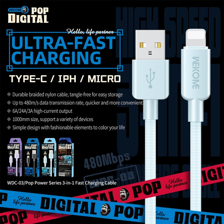 WEKOME WDC-03 Dòng Năng Lượng Thủy Triều 2.4A Cáp Dữ Liệu USB sang 8 Pin Dây Bện, Chiều dài: 1m, USB sang 8 Pin