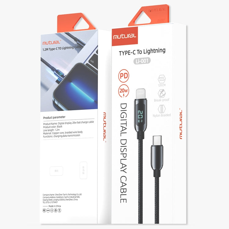 Mutural Li-CC001 Cáp Sạc Dữ Liệu USB-C / Type-C sang 8 Pin 1.2m PD20W Màn Hình Kỹ Thuật Số, Type-C sang 8 Pin