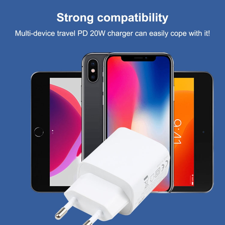 T087 Bộ Sạc Du Lịch 20W USB-C / Type-C + USB Cổng Sạc Nhanh, Phích Cắm EU, Phích Cắm EU