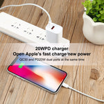 T087 Bộ Sạc Du Lịch 20W USB-C / Type-C + USB Cổng Sạc Nhanh, Phích Cắm EU, Phích Cắm EU