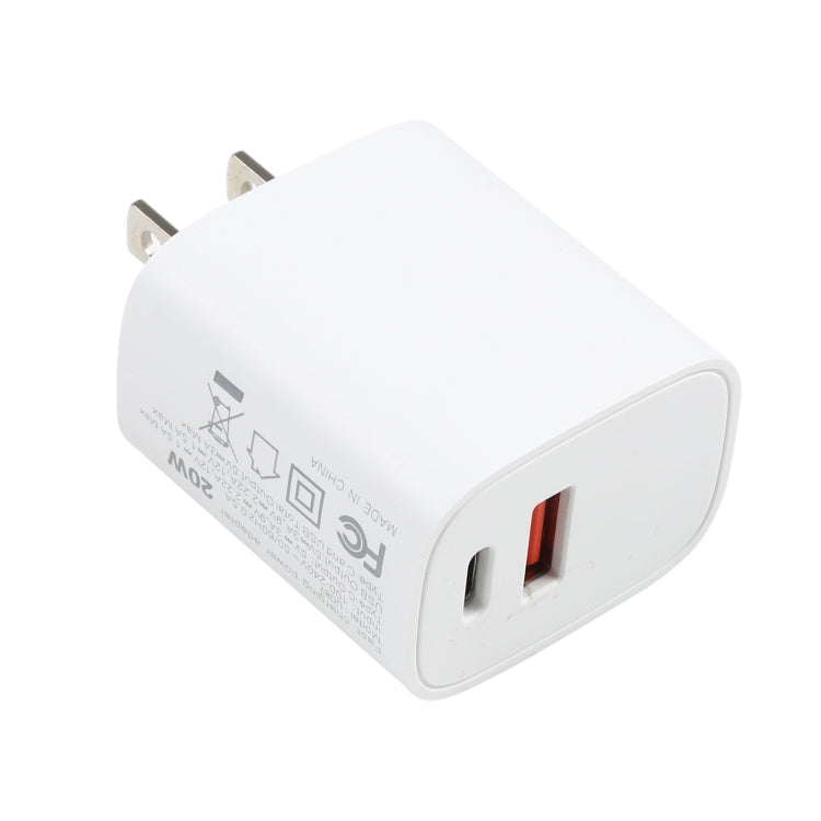 U087 Bộ Sạc Du Lịch 20W USB-C / Type-C + USB Cổng Sạc Nhanh, Phích Cắm US, Phích Cắm US