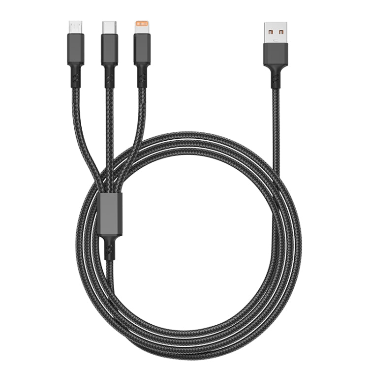 Cáp sạc nhanh 3A 3 trong 1 USB sang Type-C / 8 Pin / Micro USB đầu cắm cam, chiều dài cáp: 1.2m, đầu cắm cam (đen), đầu cắm cam (xanh), đầu cắm cam (đỏ), đầu cắm cam (bạc)