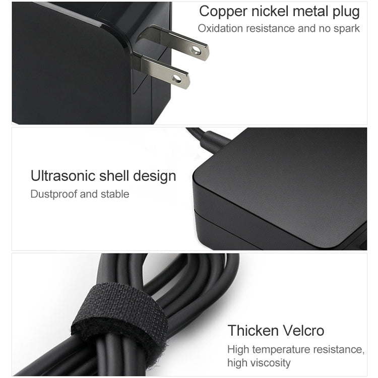Bộ sạc di động 65W USB-C / Type-C cho laptop với cáp sạc Type-C, phích cắm US, 65W phích cắm US / Đen