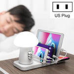 Trạm sạc điện thoại di động HQ-UD12 đa năng 4 trong 1 40W QC3.0 3 cổng USB + sạc không dây có đèn LED hình nấm, chiều dài: 1.2m, phích cắm US