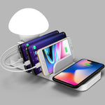 Trạm sạc điện thoại di động HQ-UD12 đa năng 4 trong 1 40W QC3.0 3 cổng USB + sạc không dây có đèn LED hình nấm, chiều dài: 1.2m, phích cắm US