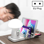 Trạm sạc điện thoại di động HQ-UD12 đa năng 4 trong 1 40W QC3.0 với 3 cổng USB + sạc không dây, đèn LED hình nấm, chiều dài: 1.2m, phích cắm EU