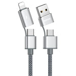 Dây cáp sạc đồng bộ dữ liệu REMAX RC-020t 2.4A Aurora Series 4 trong 1 8 Pin + USB + 2 x Type-C, chiều dài cáp: 1m