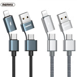 Dây cáp sạc đồng bộ dữ liệu REMAX RC-020t 2.4A Aurora Series 4 trong 1 8 Pin + USB + 2 x Type-C, chiều dài cáp: 1m