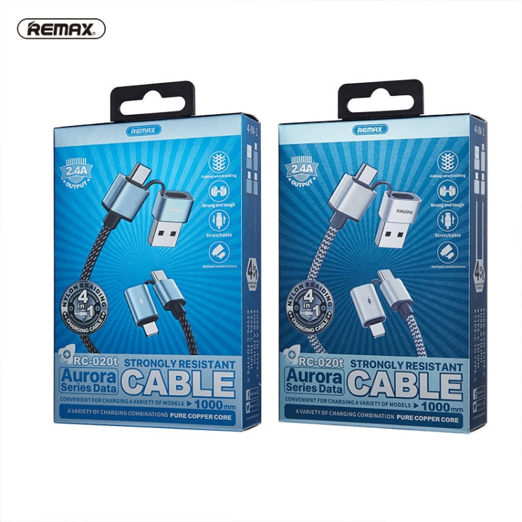 Dây cáp sạc đồng bộ dữ liệu REMAX RC-020t 2.4A Aurora Series 4 trong 1 8 Pin + USB + 2 x Type-C, chiều dài cáp: 1m