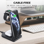 Sạc không dây đa chức năng 3 trong 1 QC 3.0 10W đứng, có chức năng giá đỡ, phù hợp cho điện thoại di động / Apple Watch / AirPods