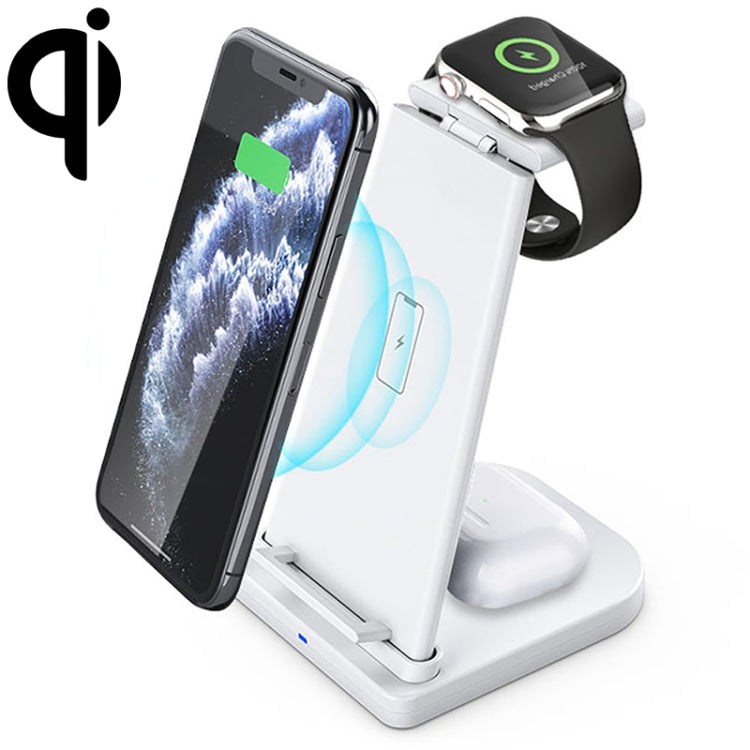 Sạc không dây đa chức năng 3 trong 1 QC 3.0 10W đứng, có chức năng giá đỡ, phù hợp cho điện thoại di động / Apple Watch / AirPods
