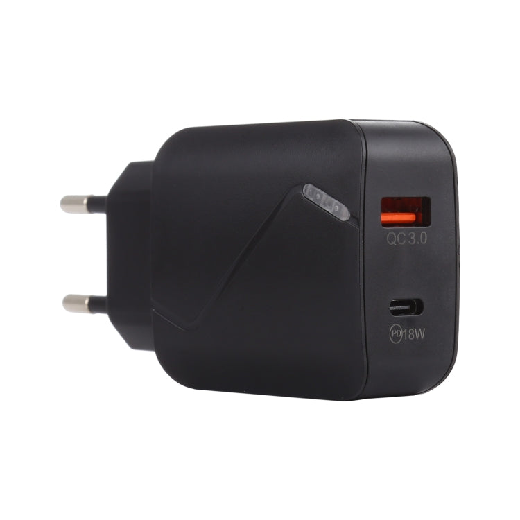 LZ-819A+C QC3.0 USB + PD 18W USB-C / Type-C Bộ Sạc Du Lịch Có Đèn Báo, Phích Cắm EU, Phích Cắm EU