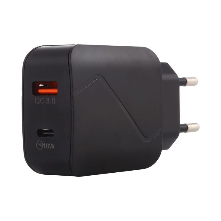LZ-819A+C QC3.0 USB + PD 18W USB-C / Type-C Bộ Sạc Du Lịch Có Đèn Báo, Phích Cắm EU, Phích Cắm EU