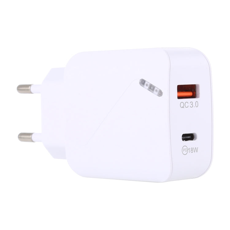 LZ-819A+C QC3.0 USB + PD 18W USB-C / Type-C Bộ Sạc Du Lịch Có Đèn Báo, Phích Cắm EU, Phích Cắm EU