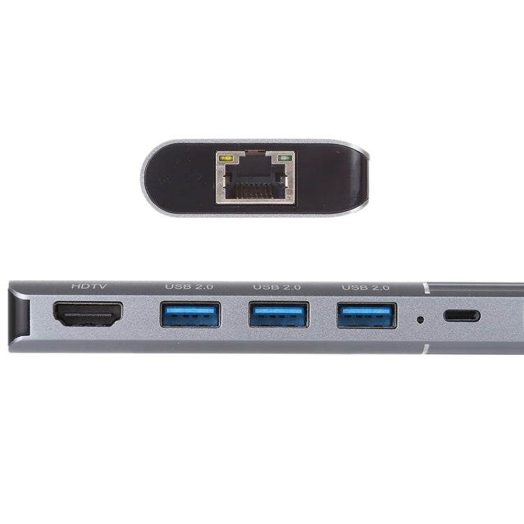 Bộ chuyển đổi đa chức năng 6 trong 1 USB 2.0 x 3 + HDMI + RJ45 + cổng sạc 8 Pin cái sang 8 Pin đực, mã 79591