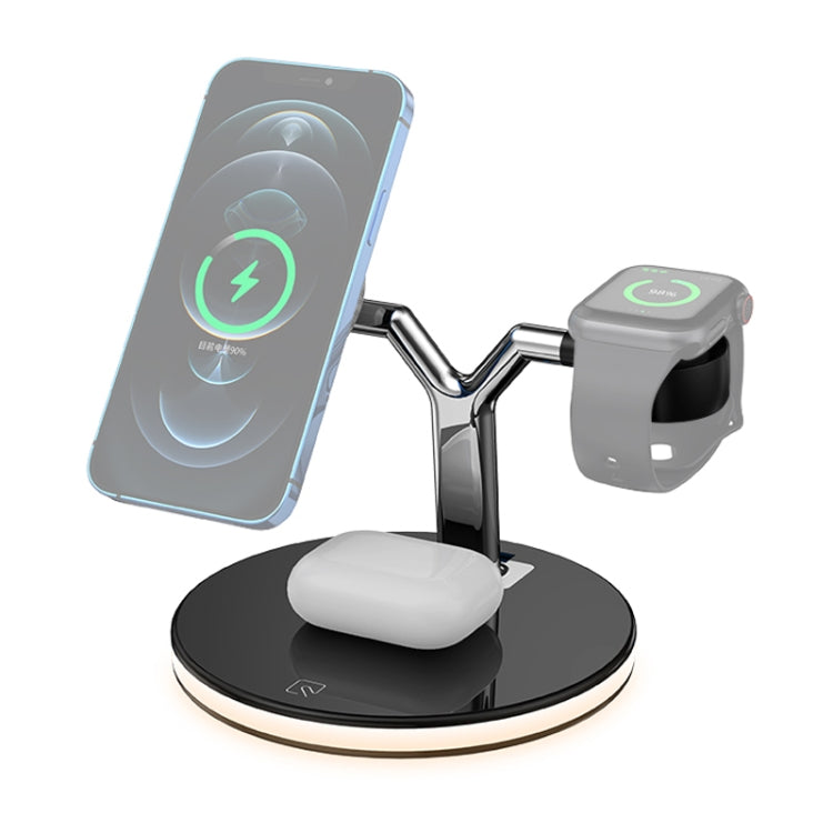 Sạc không dây đa chức năng từ tính 3 trong 1 25W cho điện thoại di động & Apple Watch & AirPods, có đèn LED nhiều màu