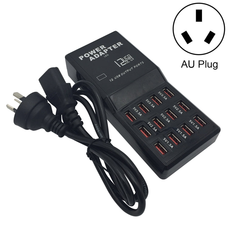 Đế sạc nhanh thông minh để bàn W-858 12A 12 cổng USB, AC100-240V, phích cắm AU, phích cắm AU