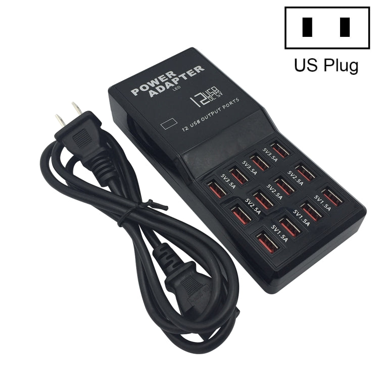 Đế sạc nhanh thông minh để bàn W-858 12A 12 cổng USB, AC100-240V, phích cắm US, phích cắm US