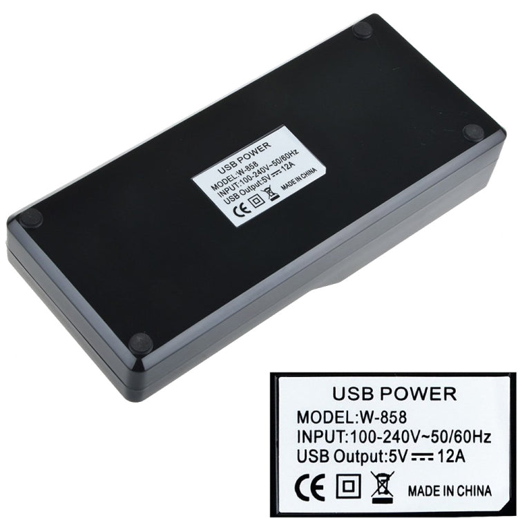 Đế sạc nhanh thông minh để bàn W-858 12A 12 cổng USB, AC100-240V, phích cắm US, phích cắm US