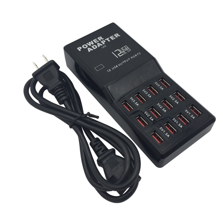 Đế sạc nhanh thông minh để bàn W-858 12A 12 cổng USB, AC100-240V, phích cắm US, phích cắm US