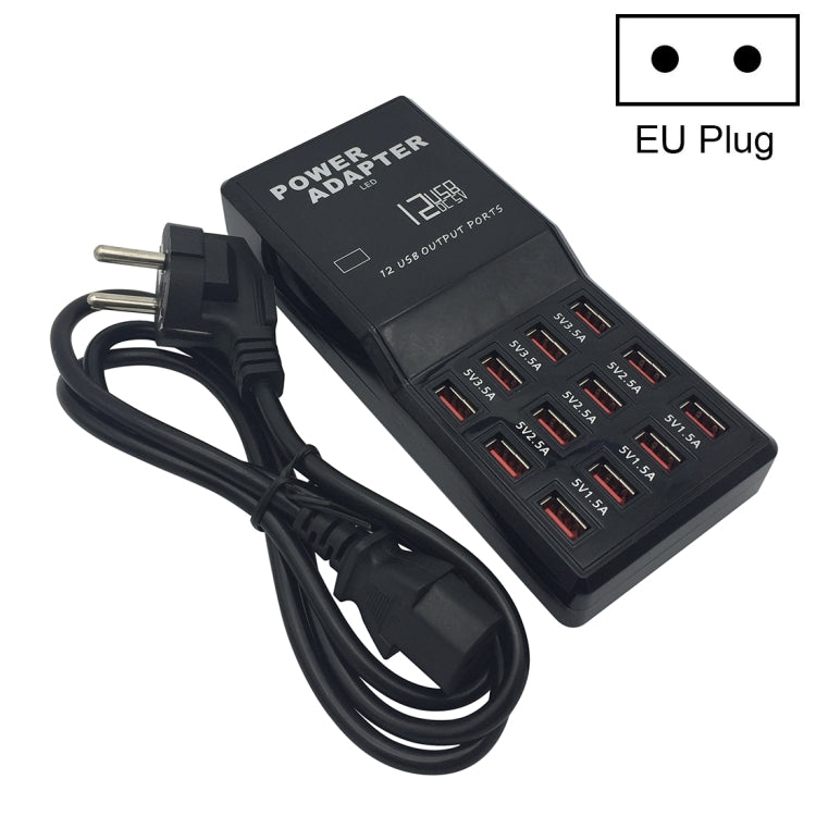 Đế sạc nhanh thông minh để bàn W-858 12A 12 cổng USB, AC100-240V, phích cắm EU, phích cắm EU