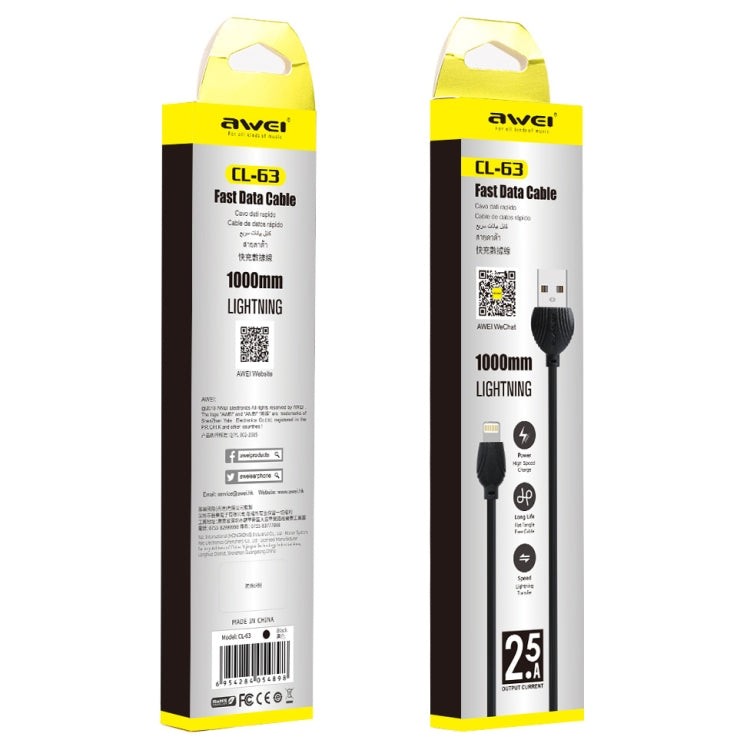Cáp dữ liệu hợp kim nhôm sạc + truyền dữ liệu 2.5A 8 chân awei CL-63, chiều dài: 1m