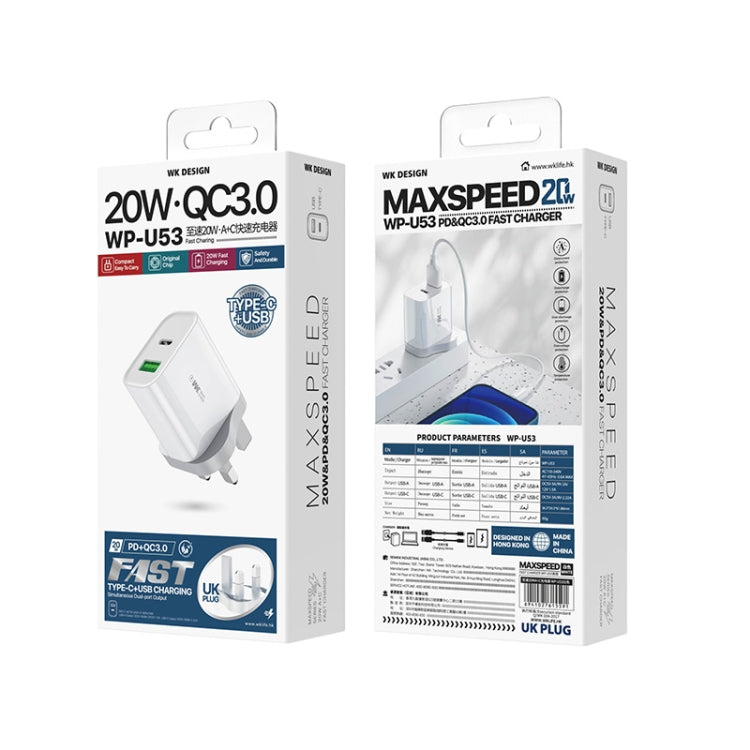 WK WP-U53 Bộ Sạc QC3.0 20W USB Type-C PD Maxspeed Sạc Nhanh