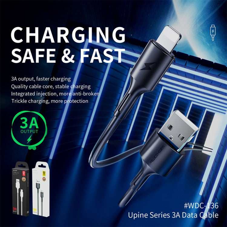Cáp dữ liệu sạc nhanh 3A USB sang 8 chân WK WDC-136, USB sang 8 chân (Đen), USB sang 8 chân (Trắng)