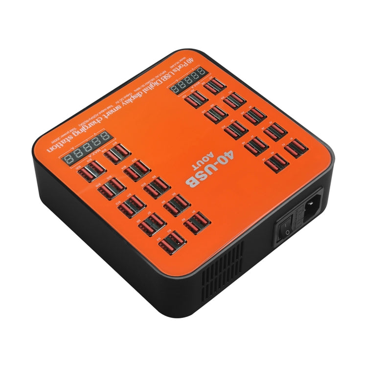 Trạm sạc thông minh màn hình kỹ thuật số USB 40 cổng 200W WLX-840 AC100-240V, phích cắm EU (Đen+Cam), phích cắm EU