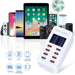 Trạm sạc thông minh A8 50W 8 cổng USB + QC3.0 với màn hình kỹ thuật số AC100-240V, phích cắm EU, A8 phích cắm EU