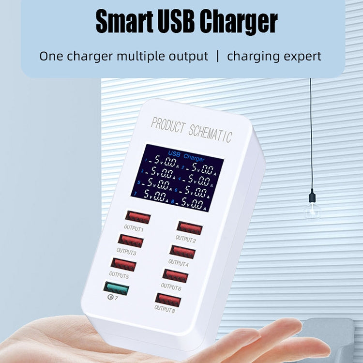 Trạm sạc thông minh A8 50W 8 cổng USB + QC3.0 với màn hình kỹ thuật số AC100-240V, phích cắm EU, A8 phích cắm EU