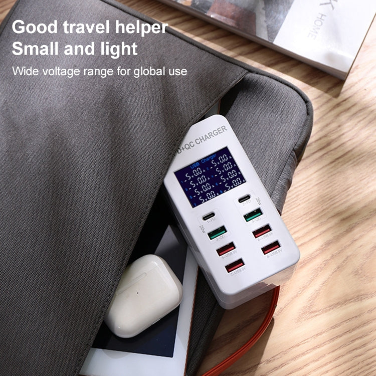Trạm sạc thông minh A8T 60W 8 cổng USB + QC3.0 + PD Type-C với màn hình kỹ thuật số AC100-240V, phích cắm AU, A8T phích cắm AU