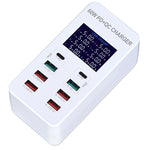 Trạm sạc thông minh A8T 60W 8 cổng USB + QC3.0 + PD Type-C với màn hình kỹ thuật số AC100-240V, phích cắm UK, A8T phích cắm UK