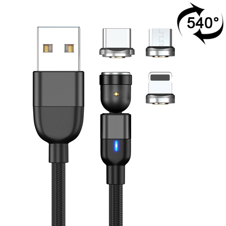 Cáp đồng bộ dữ liệu và sạc từ tính xoay 540 độ 3 trong 1 USB ra 8 Pin + USB-C / Type-C + Micro USB 3A đầu ra dài 1m, 3 trong 1